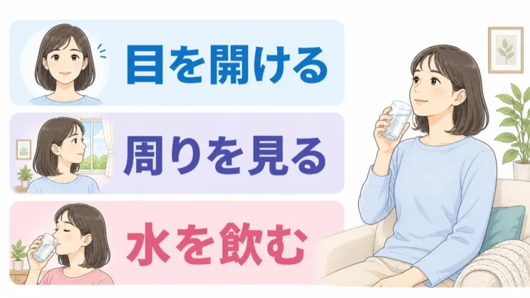 つらい記憶が出たら中断し、意識を安全な今の環境へ戻します。