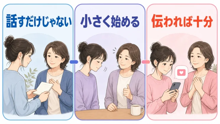 声だけを目標にせず、メモやうなずきなど伝わる方法から小さく始められます。