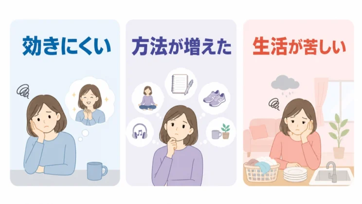 以前ほど楽にならない、方法が増えた、生活が苦しいという変化は、負担が重くなっているサインとして静かに確認できます。
