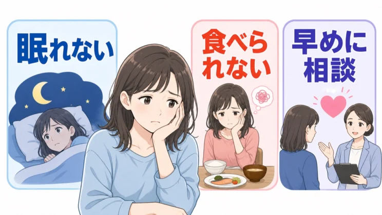 眠れない・食べられない状態が続くときは、ひとりで判断せず早めに相談することが大切です。