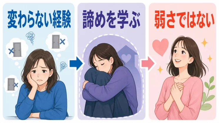 何をしても変わらない経験から諦めを学ぶのは、意志の弱さではなく、身を守るために身についた反応です。