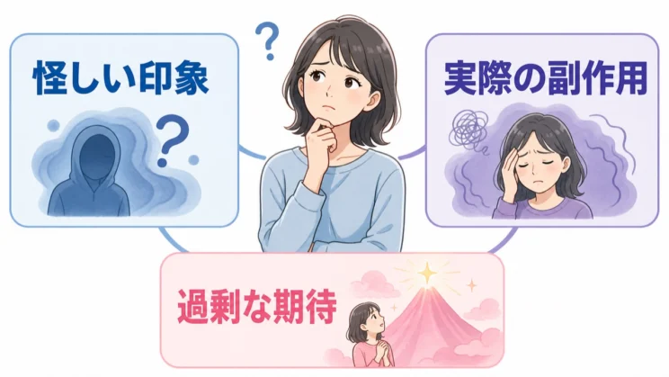 怪しい印象、実際の副作用、過剰な期待を分けると、自分の不安を整理しやすくなります。