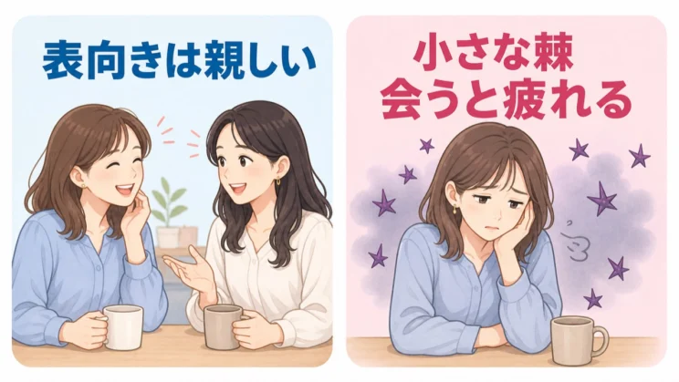 表向きの親しさとは別に、会ったあとに残る小さな棘や疲れも大切な違和感です。