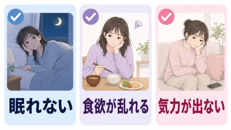 睡眠・食欲・気力の変化が続くときは、我慢のしすぎを知らせるサインとして受け止めてください。