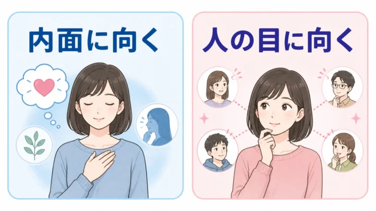 自己意識には、自分の内面へ向くものと、人からどう見られるかへ向くものがあります。