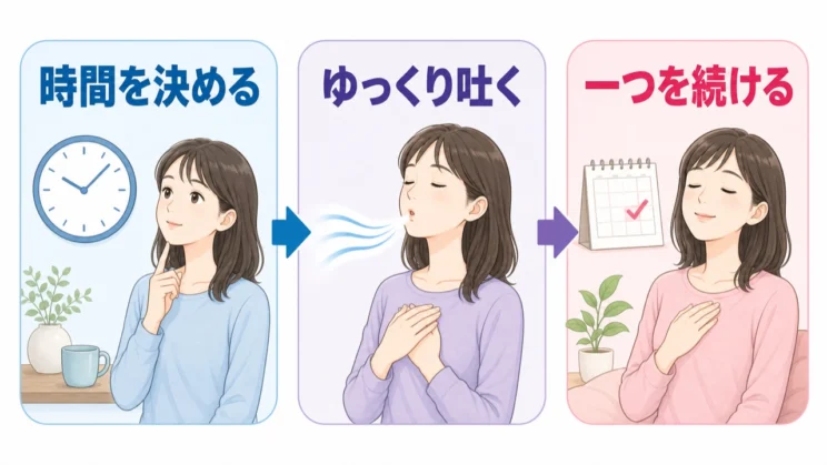 決まった時間にゆっくり吐く習慣を一つだけ続けると、体の反応を確かめやすくなります。