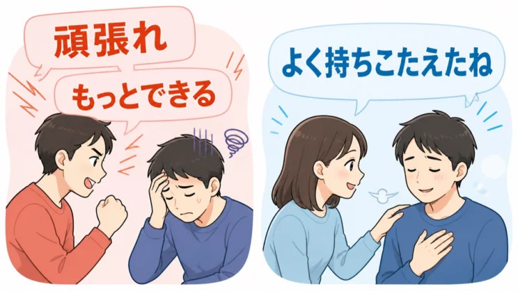 鼓舞する言葉より、すでに耐えてきたことを認める言葉のほうが受け取られやすい場合があります。