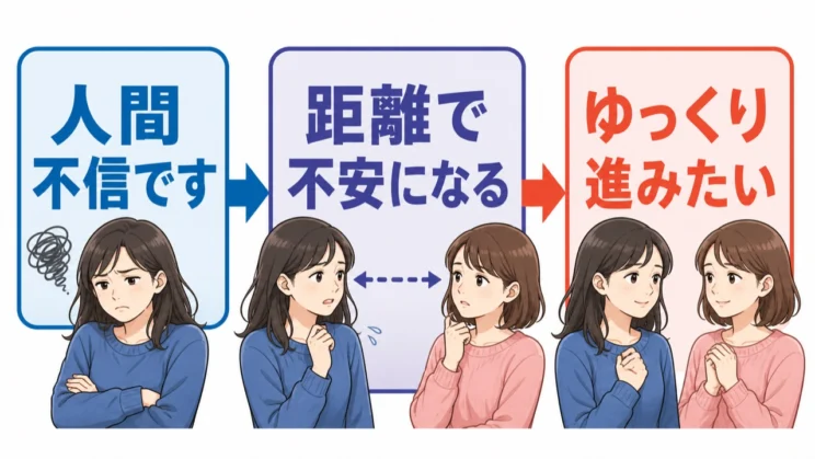 強い一語を自分の状態と要望へ言い換えると、相手に何をしてほしいかが具体的に伝わりやすくなります。