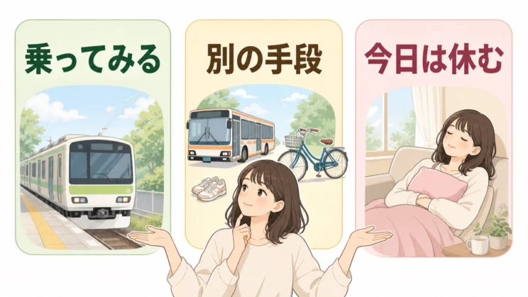 乗る、別の手段を選ぶ、休むのどれも、その日の安全を守る選択です。