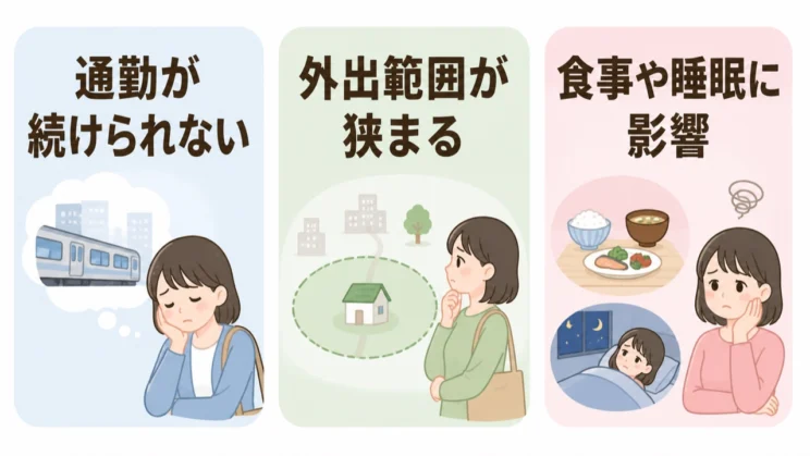 通勤や外出、食事、睡眠への影響が続くときは、専門家への相談を考える目安です。