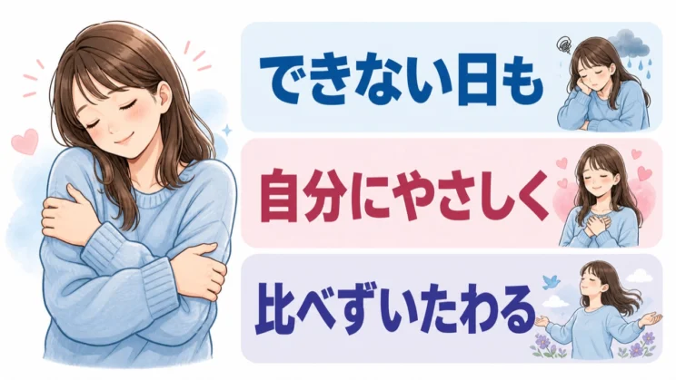 できない日も比べずに自分をいたわることが、無理に高め続けない支えになります。
