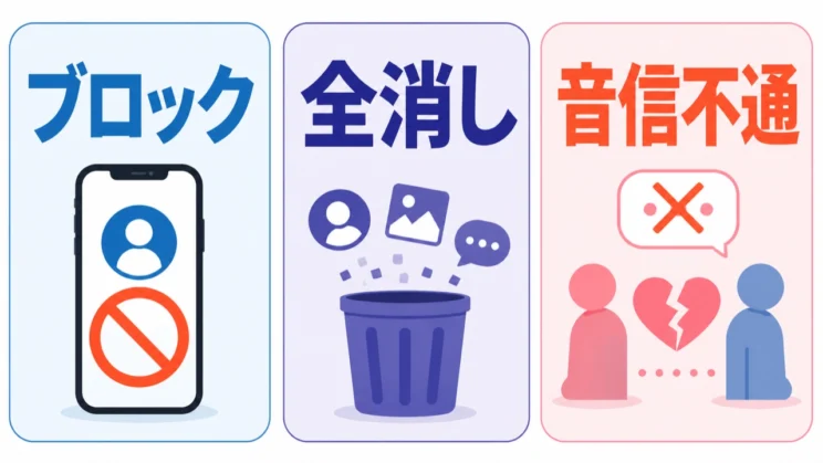 リセットは、ブロック・全消し・音信不通など、いくつかの分かりやすい行動として表れます。
