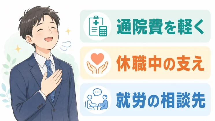 通院費、休職中の生活、就労の相談にはそれぞれ使える支えがあるため、一人で抱え込む必要はありません。