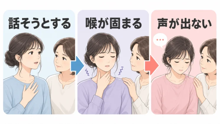 話そうとしても声が出ないときは、意思の弱さではなく体の緊張反応が関わっています。
