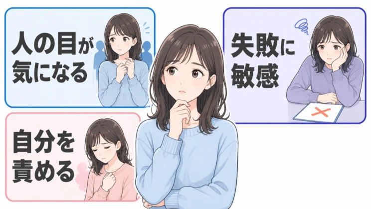 人の目や失敗に敏感で自分を責めやすい傾向は、欠点ではなく、まず観察できる心のパターンとして扱えます。