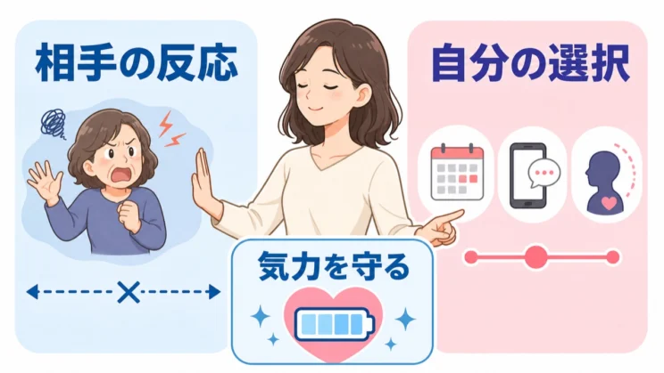 相手の反応は動かせなくても、連絡の頻度や話題など自分の選択を調整し、限られた気力を守れます。