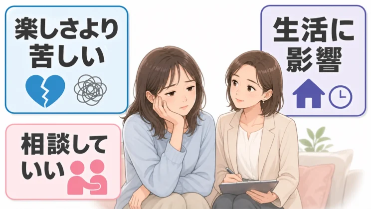 楽しさより苦しさが続き、生活に影響が出ているなら、相談してよいタイミングです。