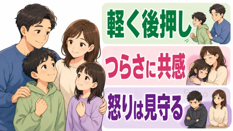 励まし方を一つに決めず、落ち着きや気分の状態に合わせて共感や見守りへ切り替えます。