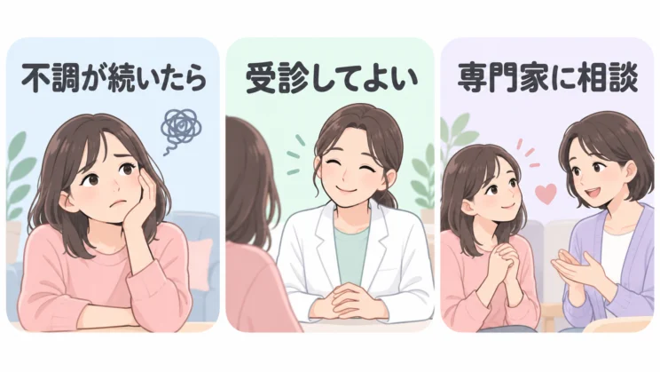 受診や専門家への相談を案内するカード図解