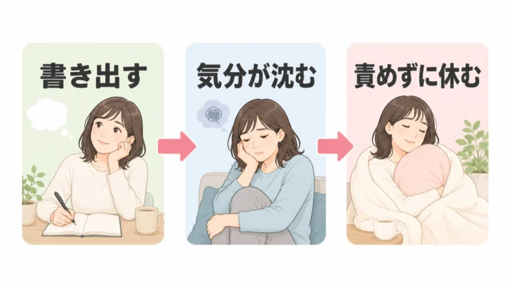 書き出して沈んだ日は、自分を責める材料にせず、いったん休む選択をしてかまいません。