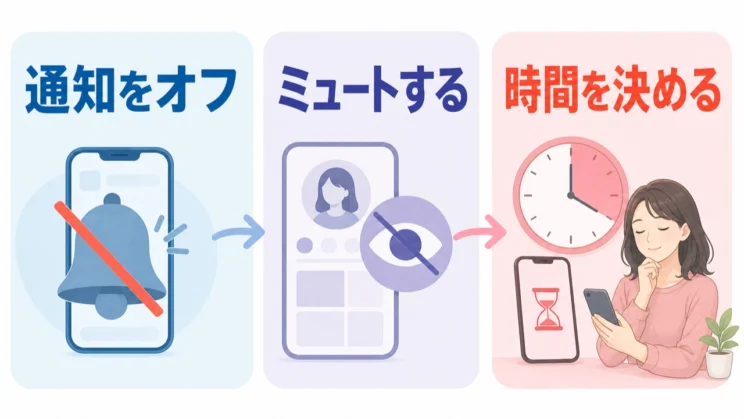 通知オフやミュート、時間設定はいつでも戻せるため、アカウントを消す前に小さく試せます。