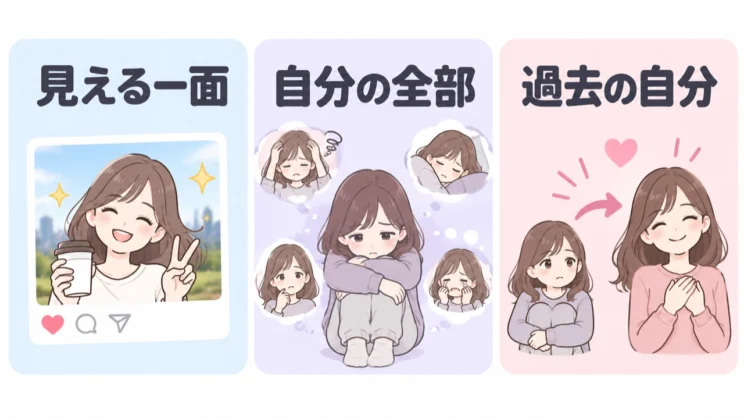 他人の見える一面と自分の内側は、同じ条件では比べられません。