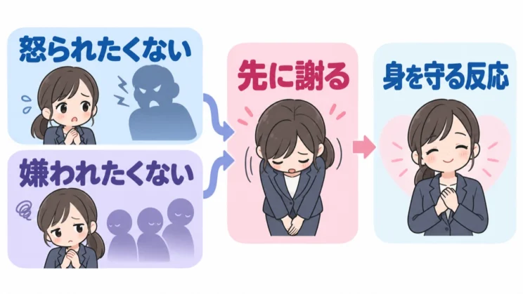 謝り癖は、過去に身を守ってくれた反応として身につくことがあります。