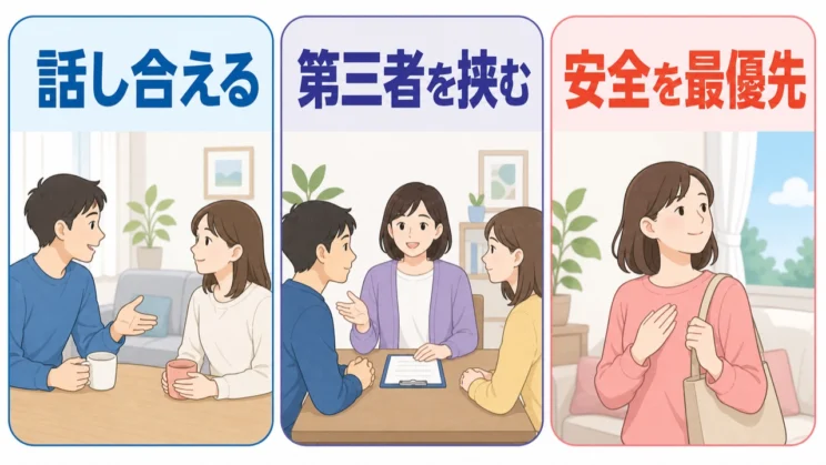 話し合えるか、第三者が必要か、安全を最優先するかで、次の行動は変わります。