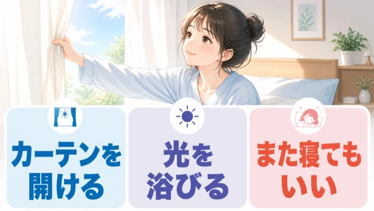 布団から出られない日は、カーテンを少し開けるだけでも十分な一歩になります。