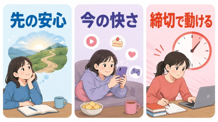 脳は先の安心より今の快さを大きく感じ、締め切りが近づいてから動きやすくなることがあります。