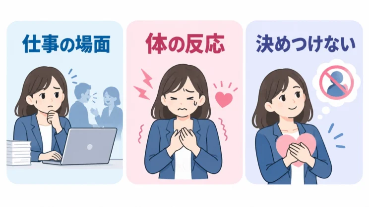 仕事の特定場面で起こる反応として整理し、自己判断で決めつけないことが大切です。