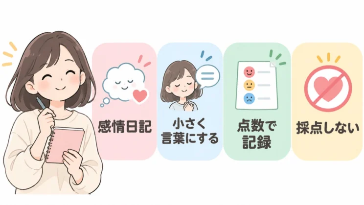 小さな感覚を言葉や点数で残し、でき具合を採点しないことが続けるコツです。