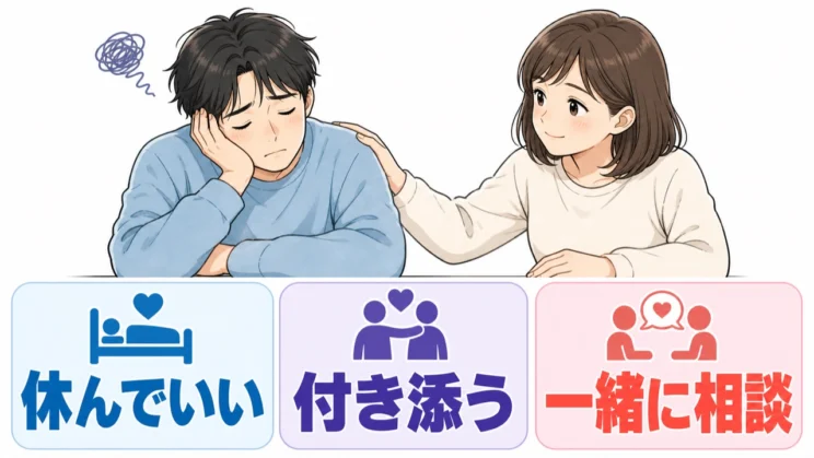 頑張るよう促すより、安心して休める環境や相談への付き添いが支えになります。