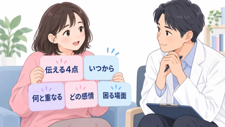 いつから何と重なったか、どの感情や場面で困るかを伝えると、診察を進めやすくなります。
