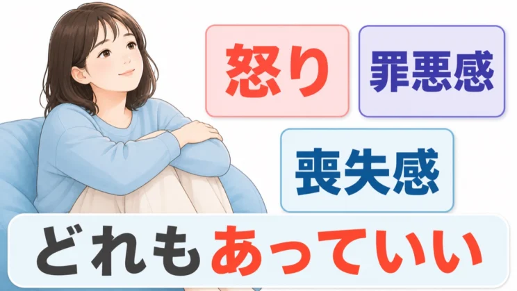 怒りや罪悪感、喪失感を一つに整理せず、どの気持ちもあると認めてかまいません。