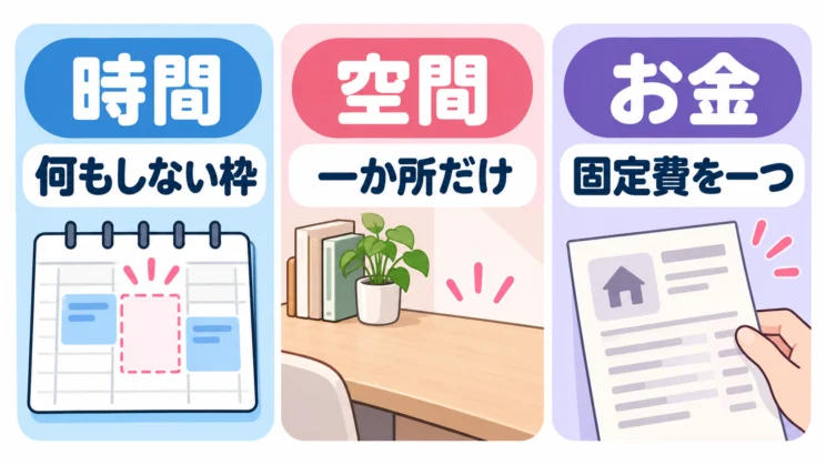 時間・空間・お金のうち、手が届くところから一つ選びます。