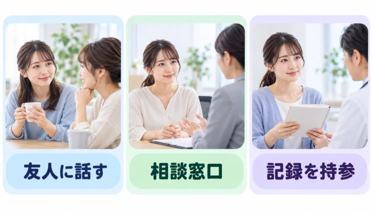 安心できる人への相談や窓口の利用など、状況に合わせて支援を選べます。