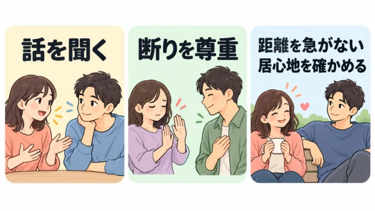 しぐさだけで決めつけず、断りを尊重するかなど全体の行動を見ていきます。