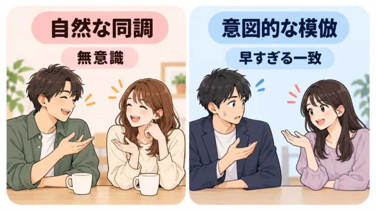 自然な同調は無意識に起きますが、早すぎる一致は意図的に見えることがあります。